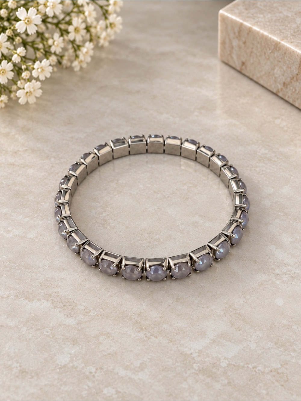 Silver-Tone Gray Stone Stretch Bracelet - Women Jewelry